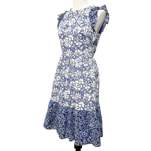 J.Crew Dress Ruffle Sleeve Midi Blue White Floral Cotton CA214 Women’s size 2 - Picture 5 of 12